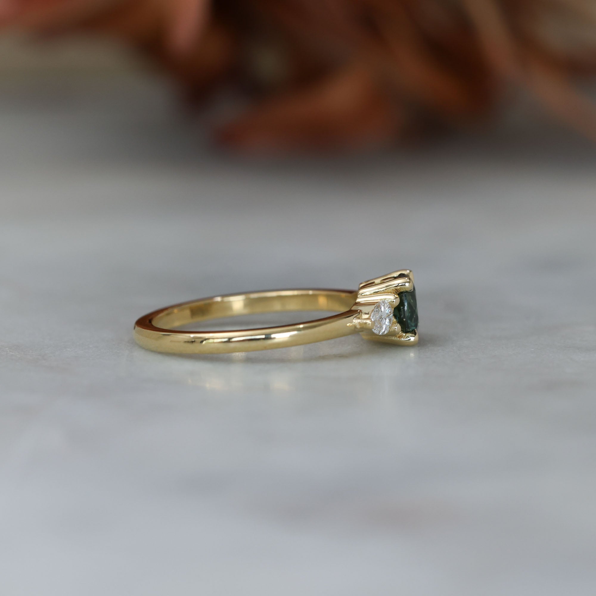 0.83ct Australian Sapphire trilogy engagement ring side