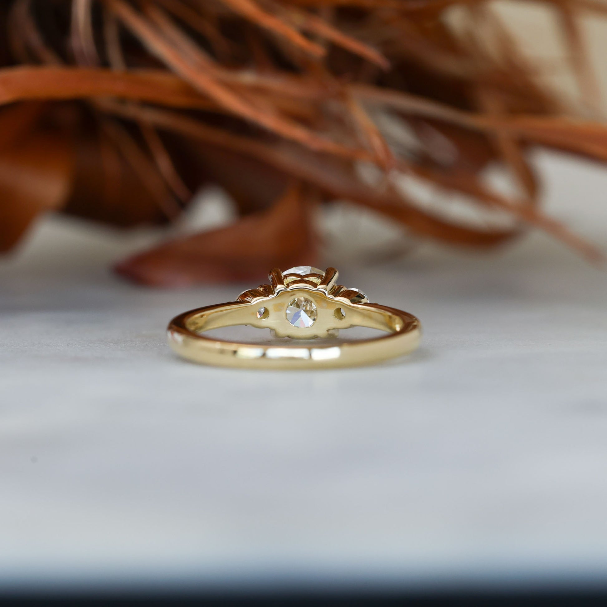 0.84ct round cut diamond trilogy engagement ring back