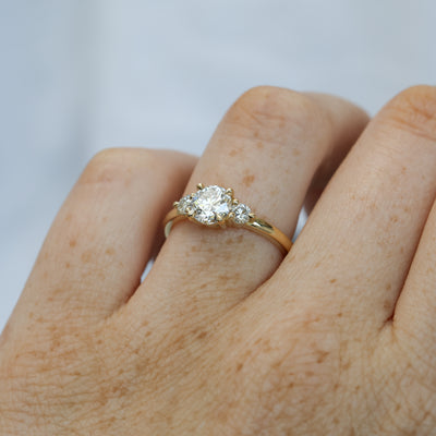 0.84ct round cut diamond trilogy engagement ring