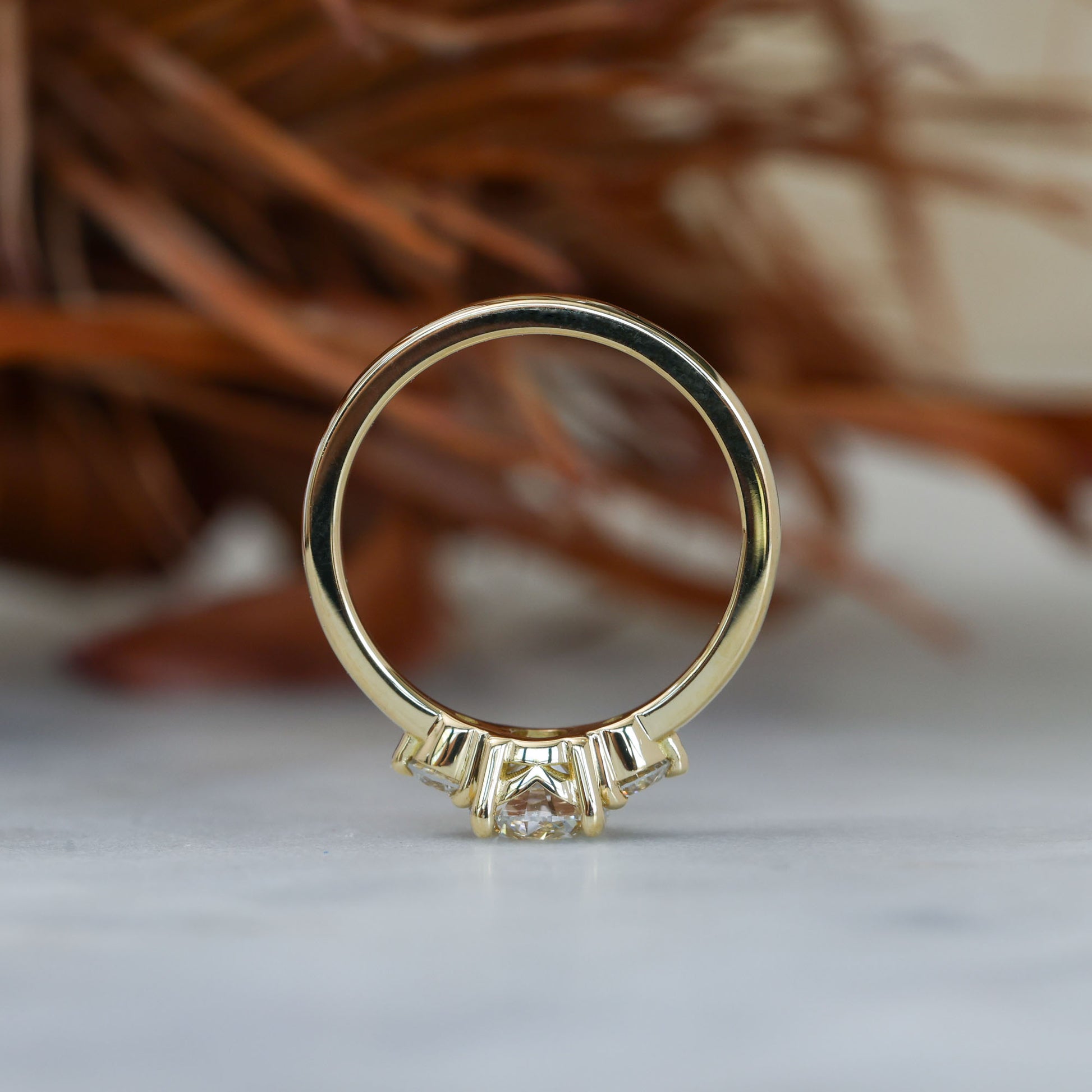 0.84ct round cut diamond trilogy engagement ring 