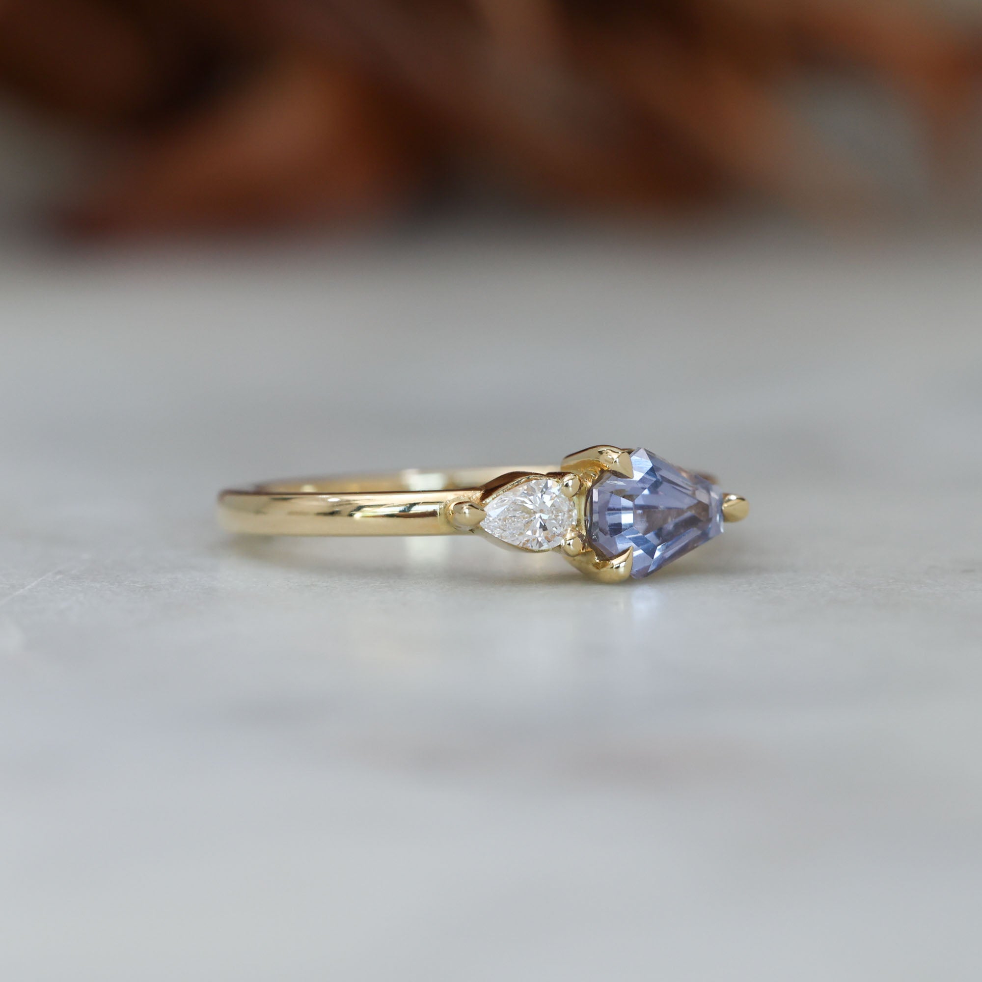 0.85ct Madagascan Sapphire & diamond engagement ring side