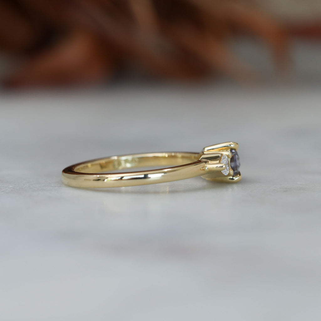 0.85ct Madagascan Sapphire & diamond engagement ring side profile