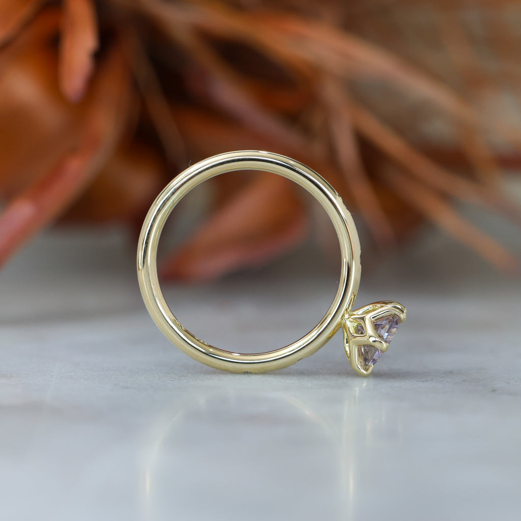 0.94ct Madagascan Sapphire engagement ring with stardust band profile view