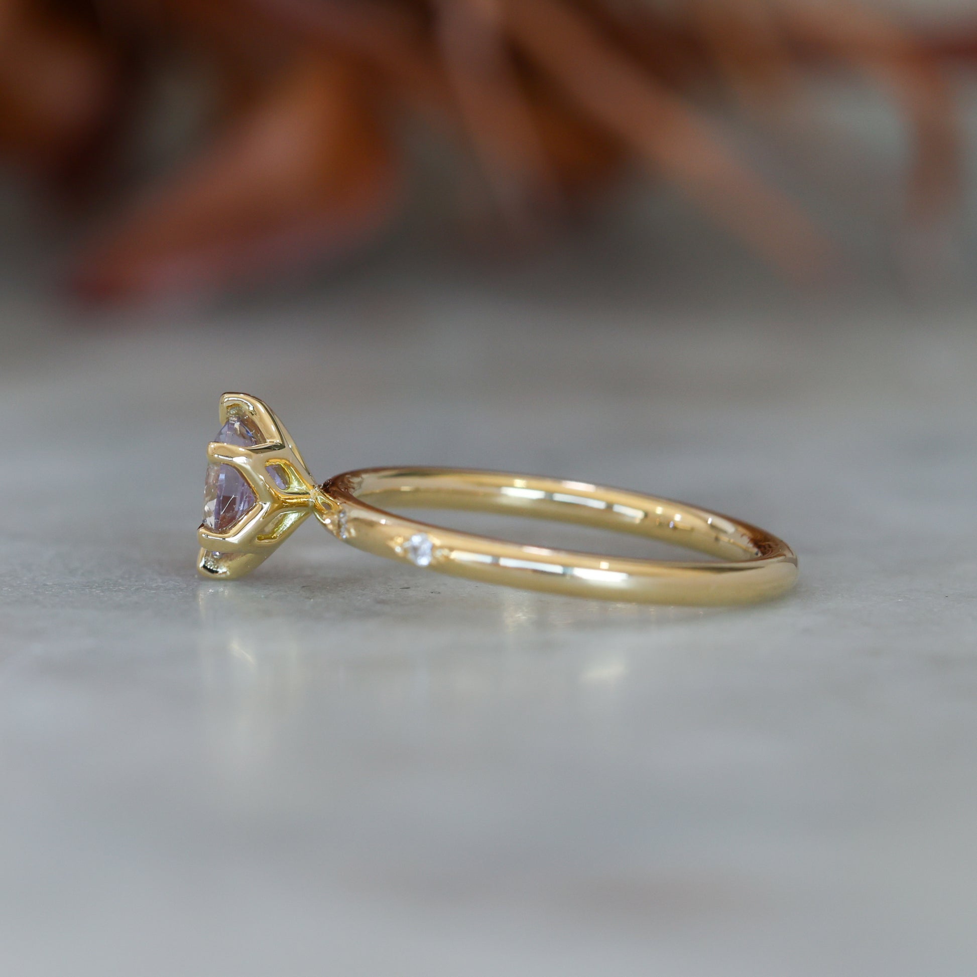 0.94ct Pink Madagascan and diamond engagement ring side view