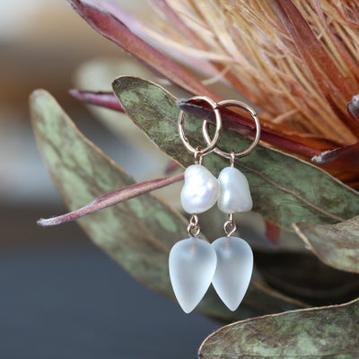 GT Custom Order - PEARL & ROCK CRYSTAL / HOOP EARRINGS I 9Ct YELLOW GOLD