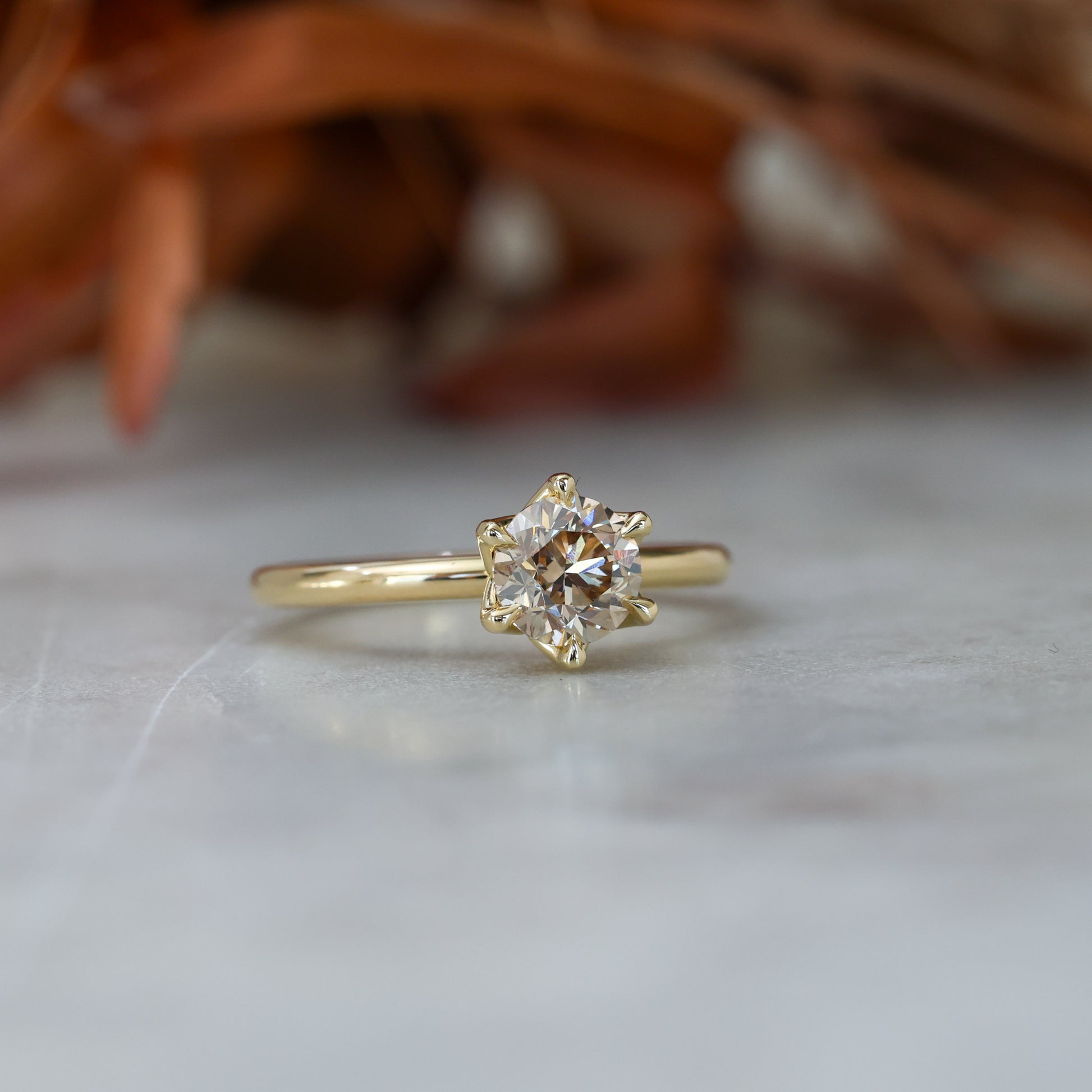 1.00ct Champagne Diamond Solitare Engagement Ring side view
