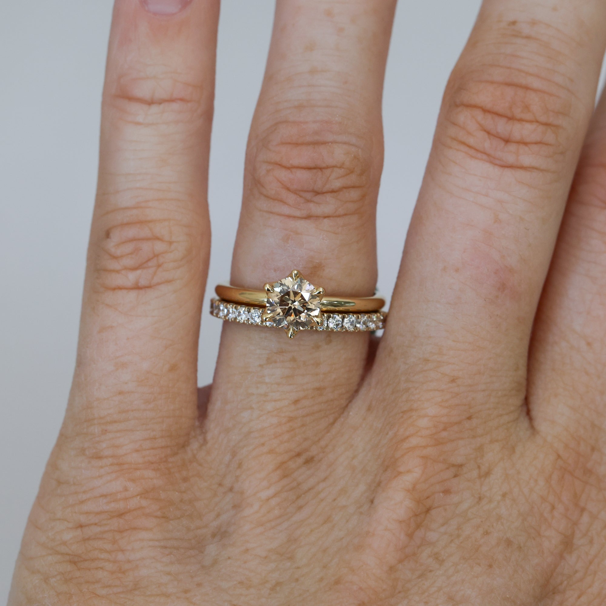 1.00ct Champagne Diamond Solitare Engagement Ring with wedding band