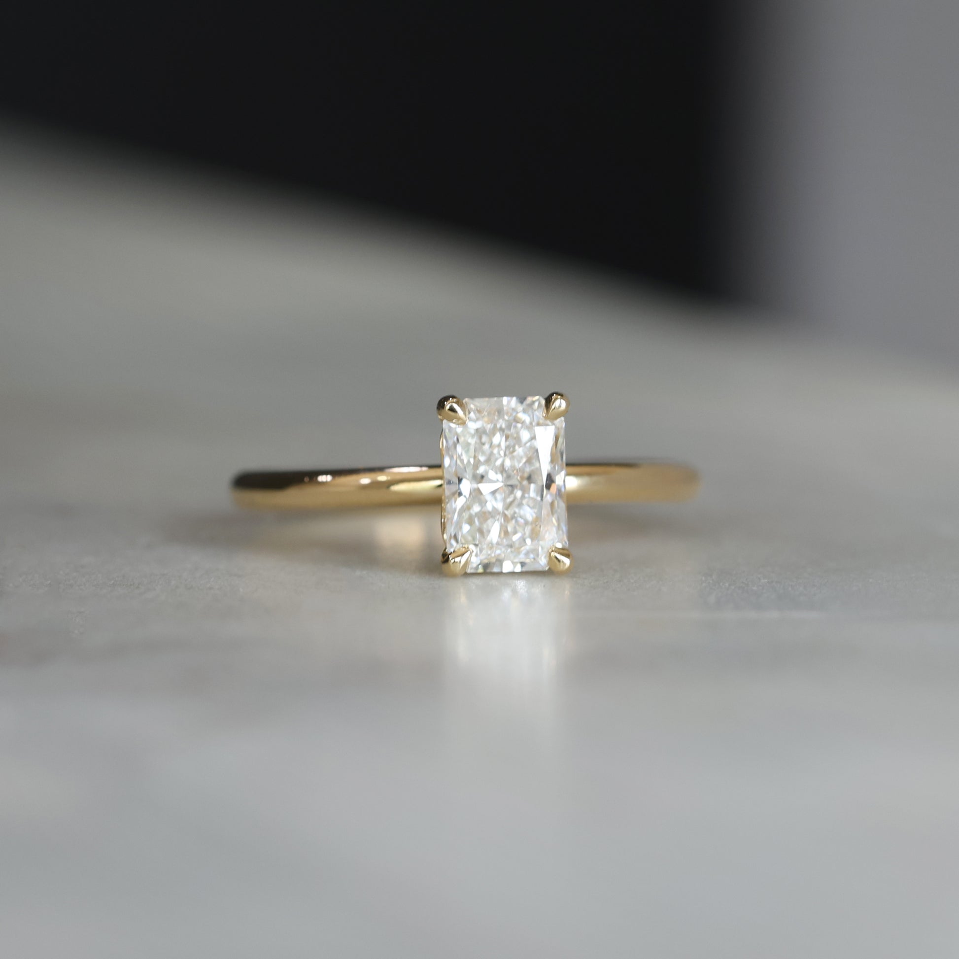 1.00ct Radiant Cut Diamond Solitaire engagement ring side view