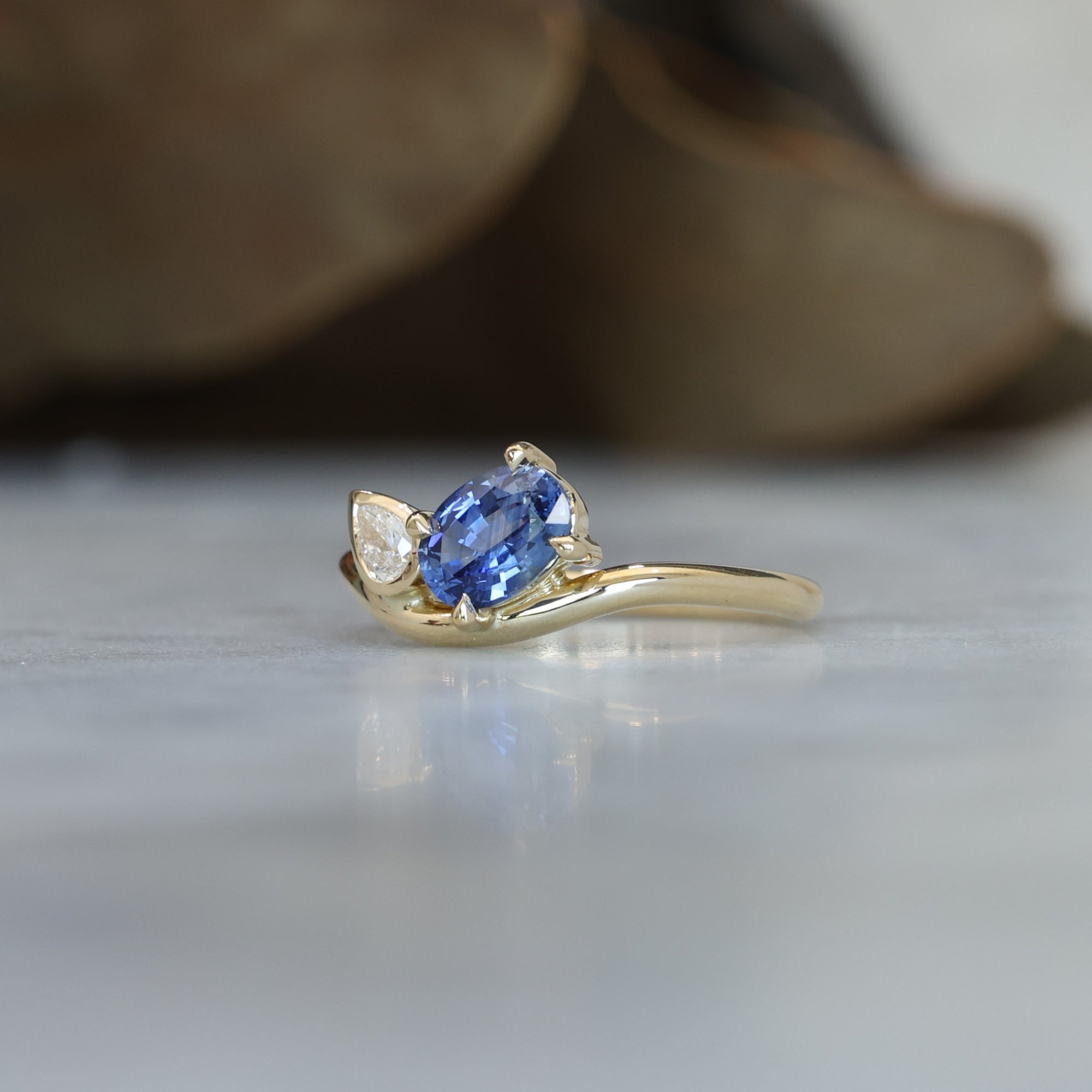 1.02ct oval cut ceylon sapphire and pear diamond toi et moi engagement ring