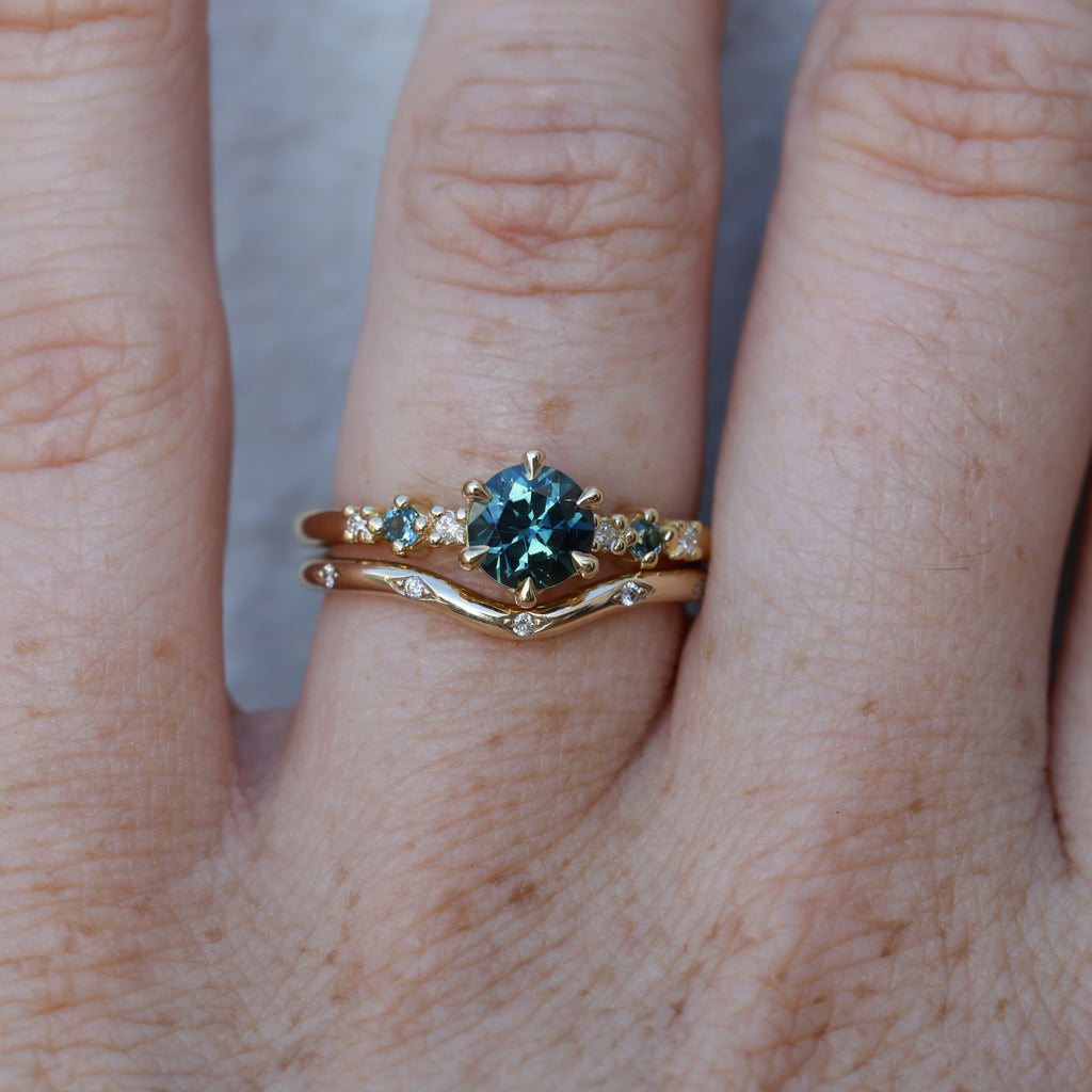 1.04ct Round Cut Australian Parti Sapphire engagement ring on hand