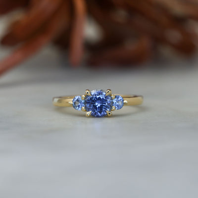 1.07ct ceylon sapphire triple lunar trilogy engagement ring front