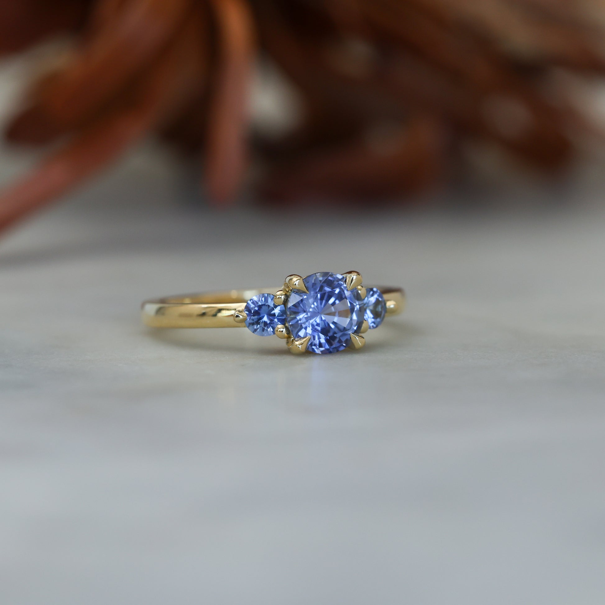1.07ct ceylon sapphire triple lunar trilogy engagement ring front