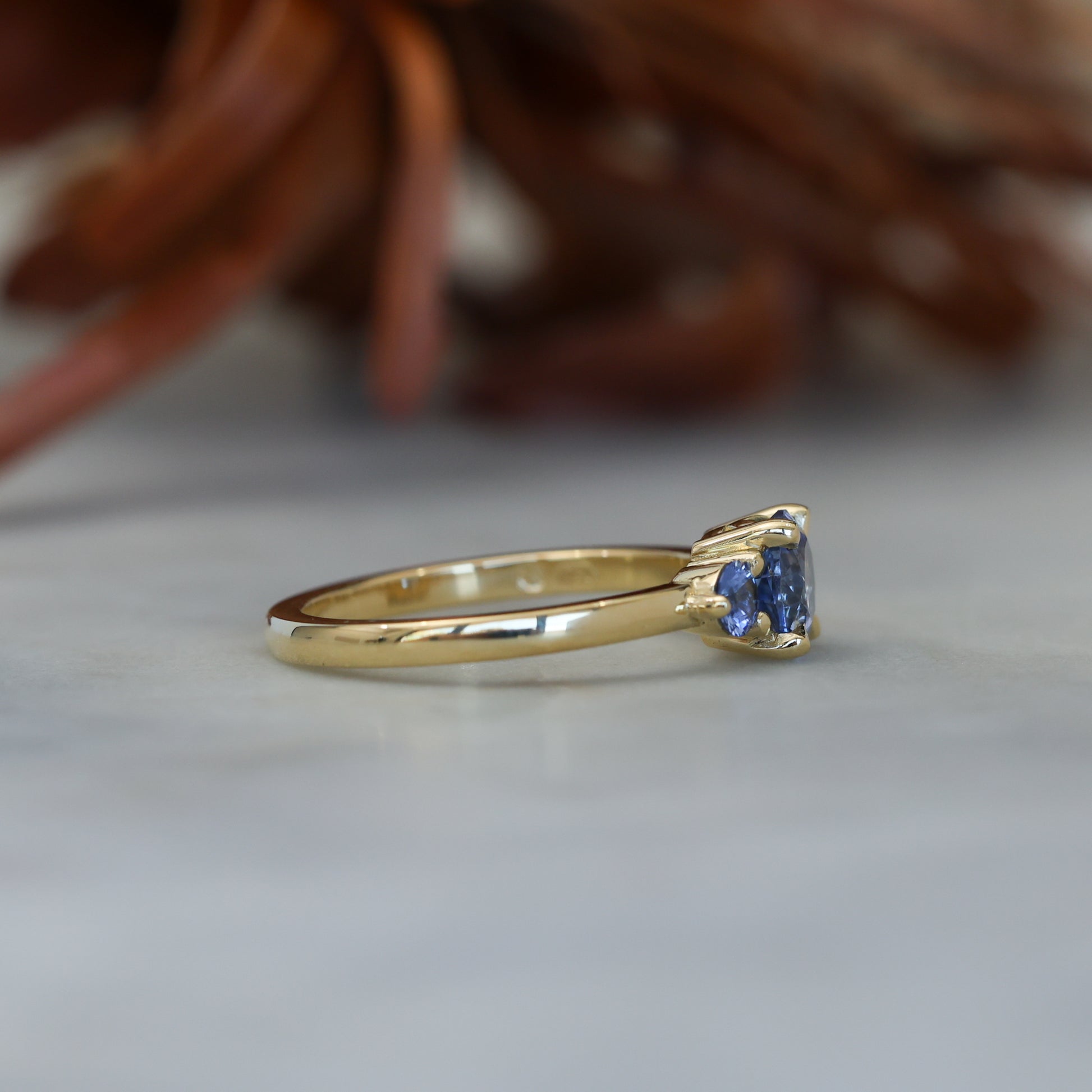 1.07ct ceylon sapphire triple lunar trilogy engagement ring side