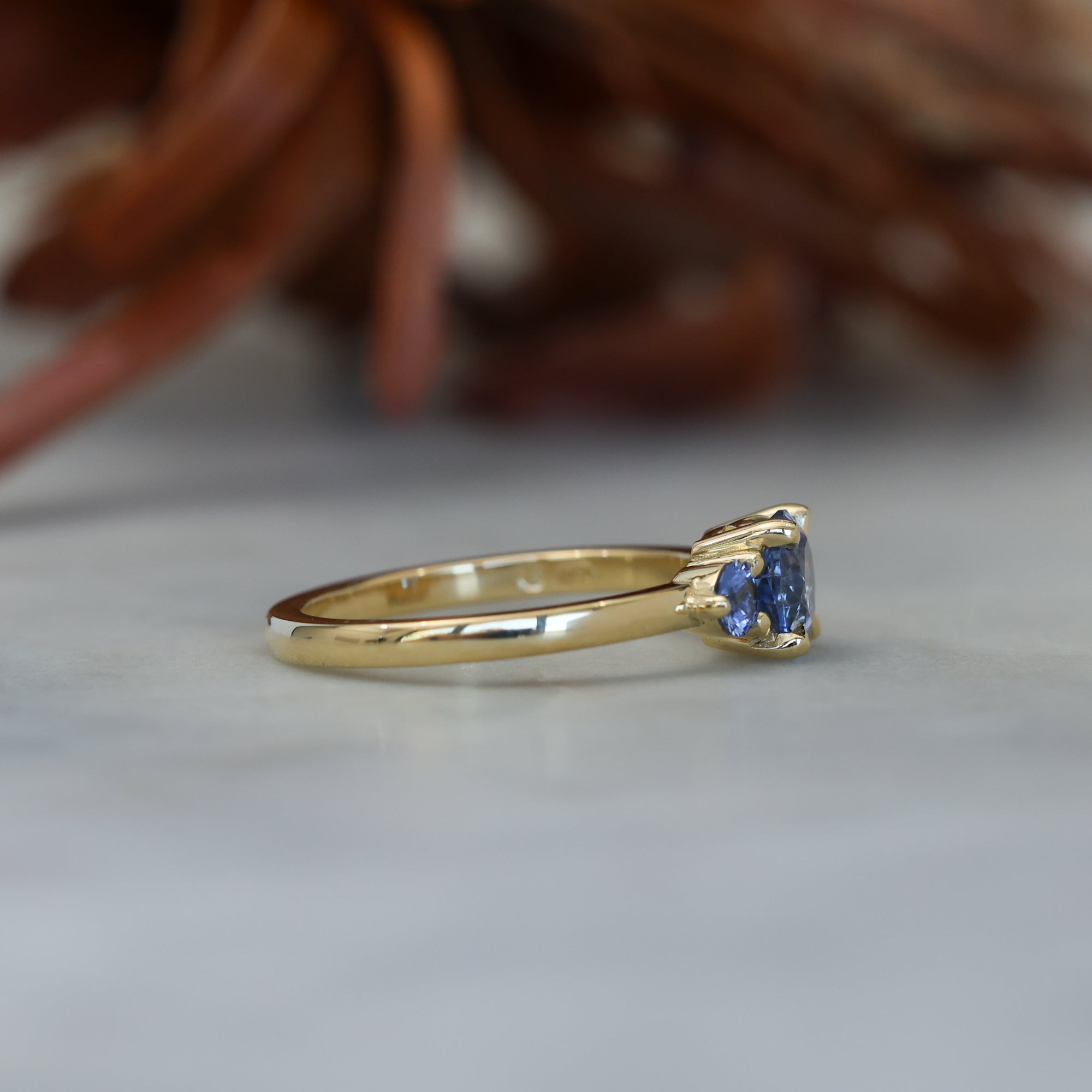 1.07ct ceylon sapphire triple lunar trilogy engagement ring side