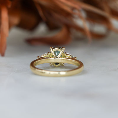 1.11ct oval cut australian sapphire trilogy engagement ring back