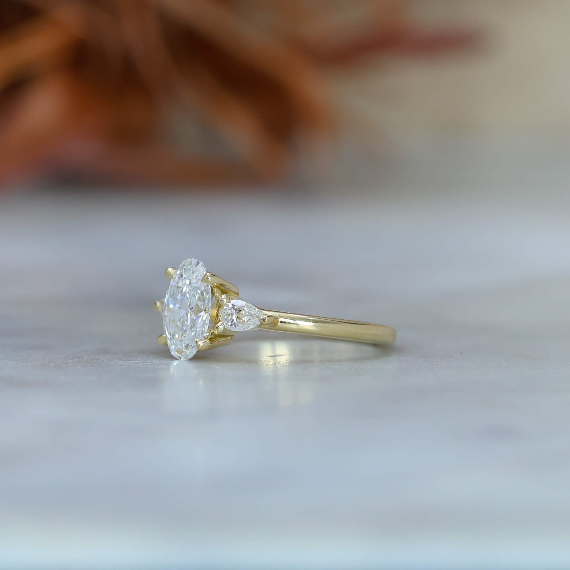 1.18ct Oval Lab Diamond trilogy Engagement ring