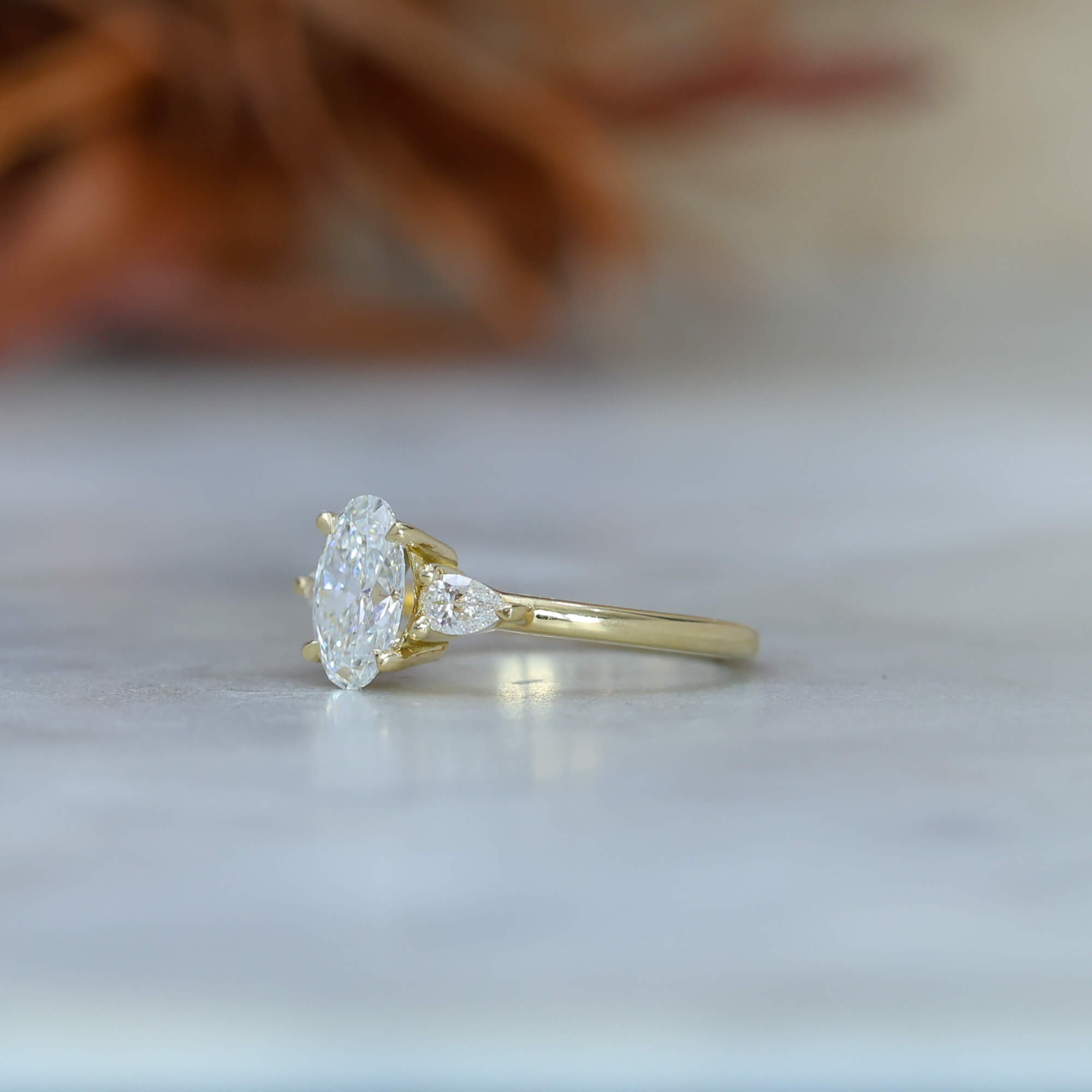 1.18ct Oval Lab Diamond trilogy Engagement ring