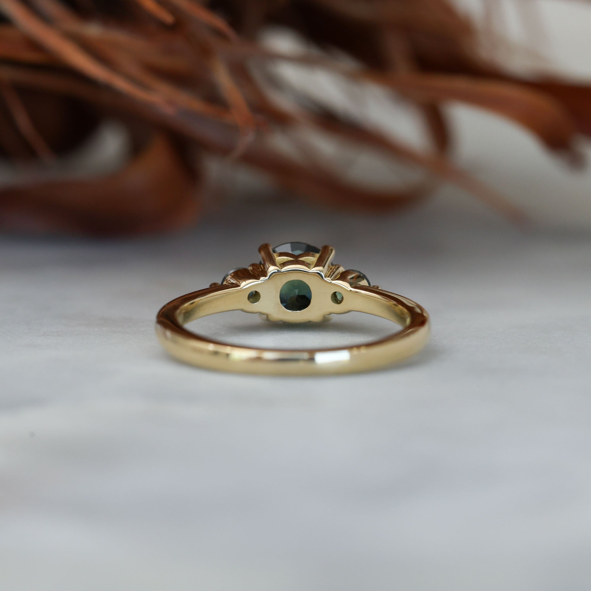 1.19ct round cut australian parti sapphire trilogy engagement ring