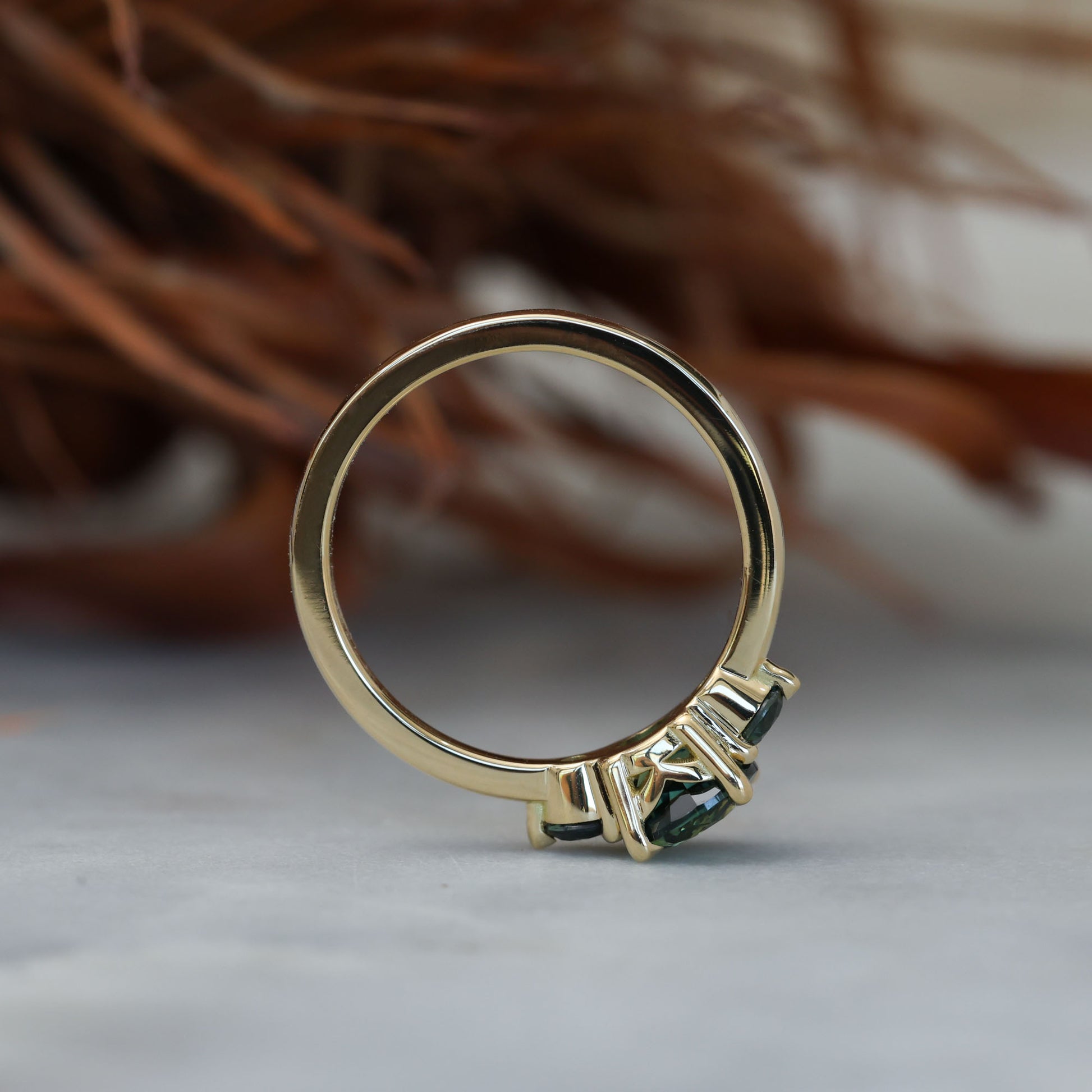 1.19ct round cut australian parti sapphire trilogy engagement ring