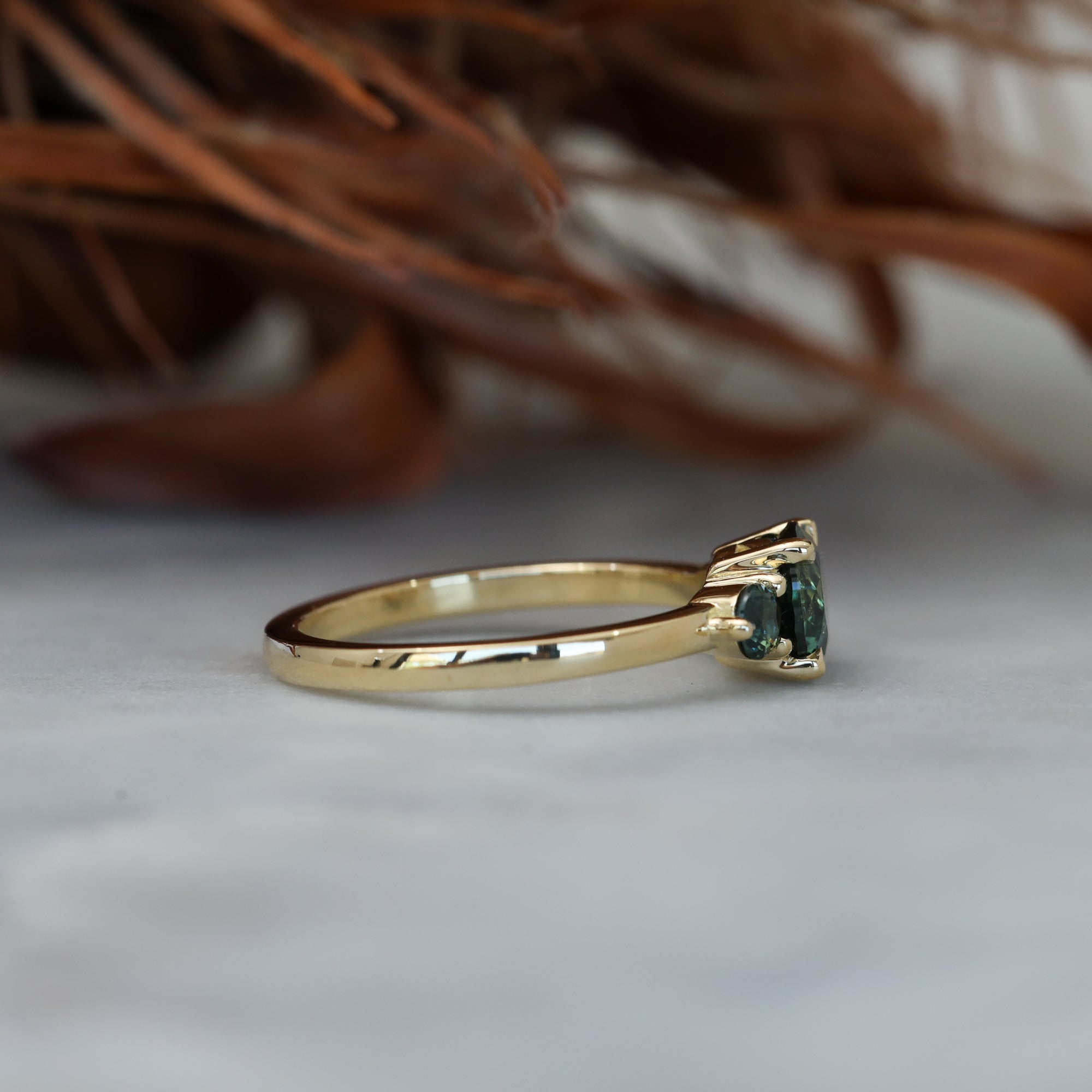 1.19ct round cut australian parti sapphire trilogy engagement ring