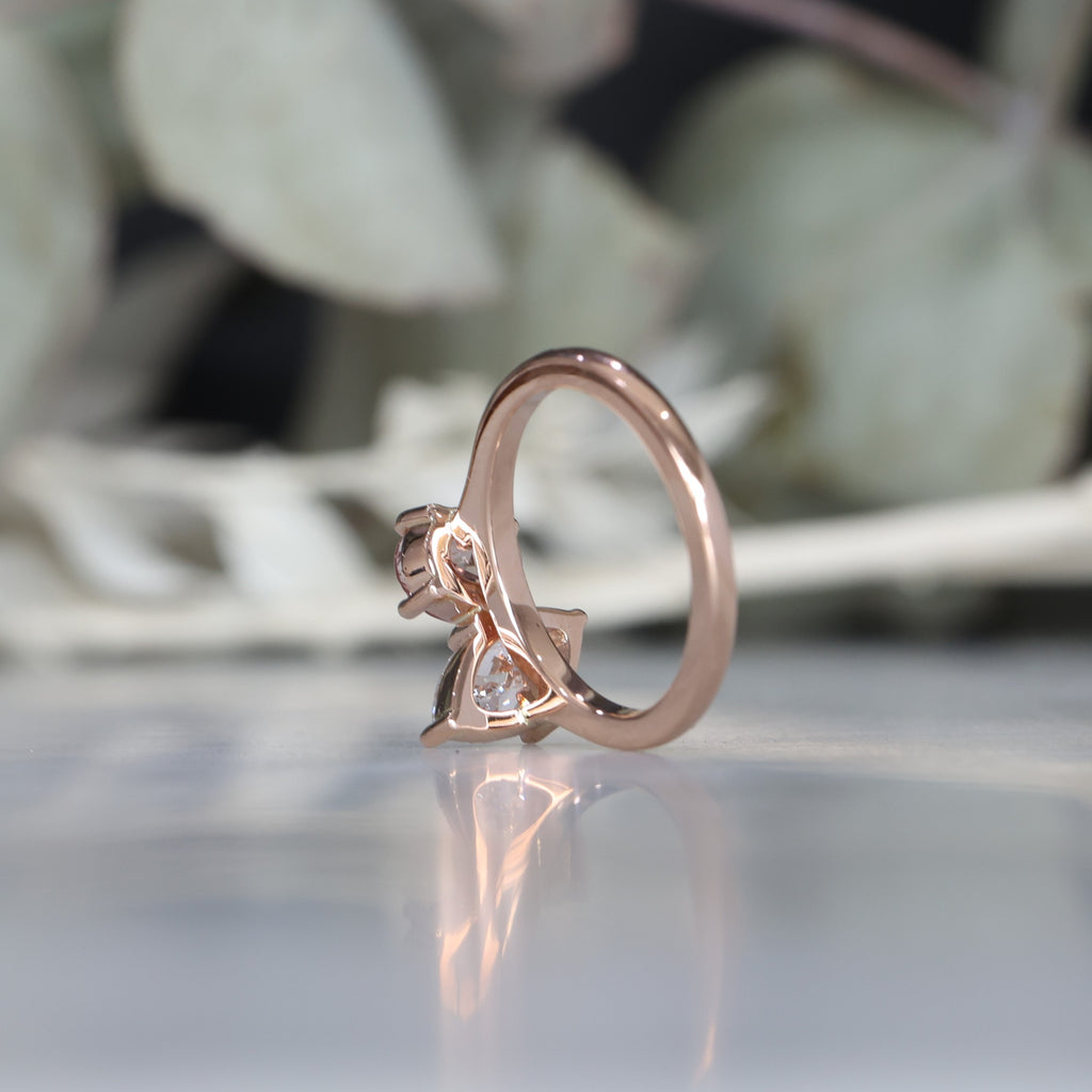 1.20ct pink sapphire and 1.00ct marquise lab diamond toi et moi ring