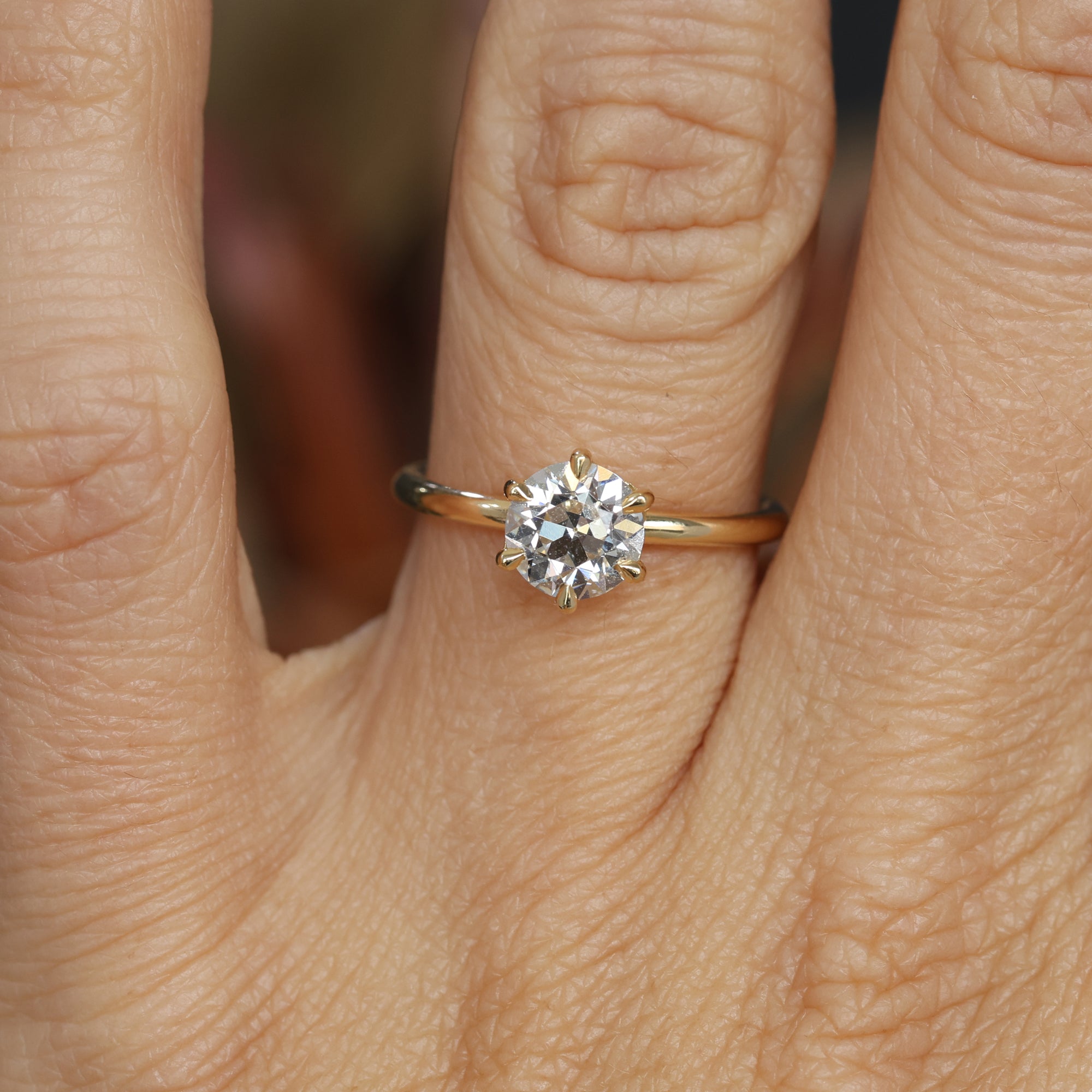 1.24ct Old European Style Cut Diamond engagement ring on hand