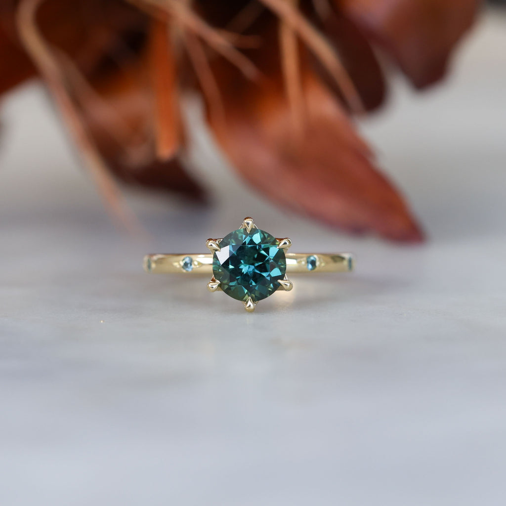 1.28ct round cut australian sapphire lotus sapphire stardust engagement ring