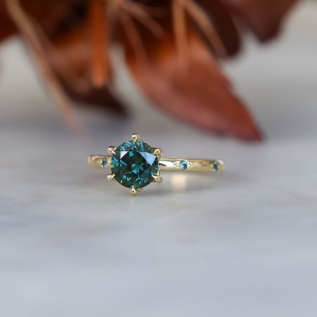 1.28ct round cut australian sapphire lotus sapphire stardust engagement ring 