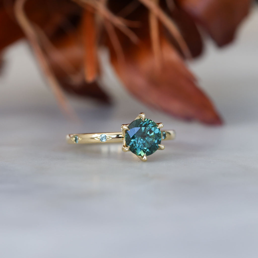 1.28ct round cut australian sapphire lotus sapphire stardust engagement ring
