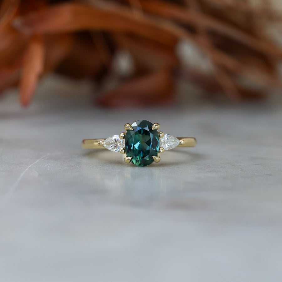 1.31ct Oval Cut australian Parti sapphire trilogy engagement ring