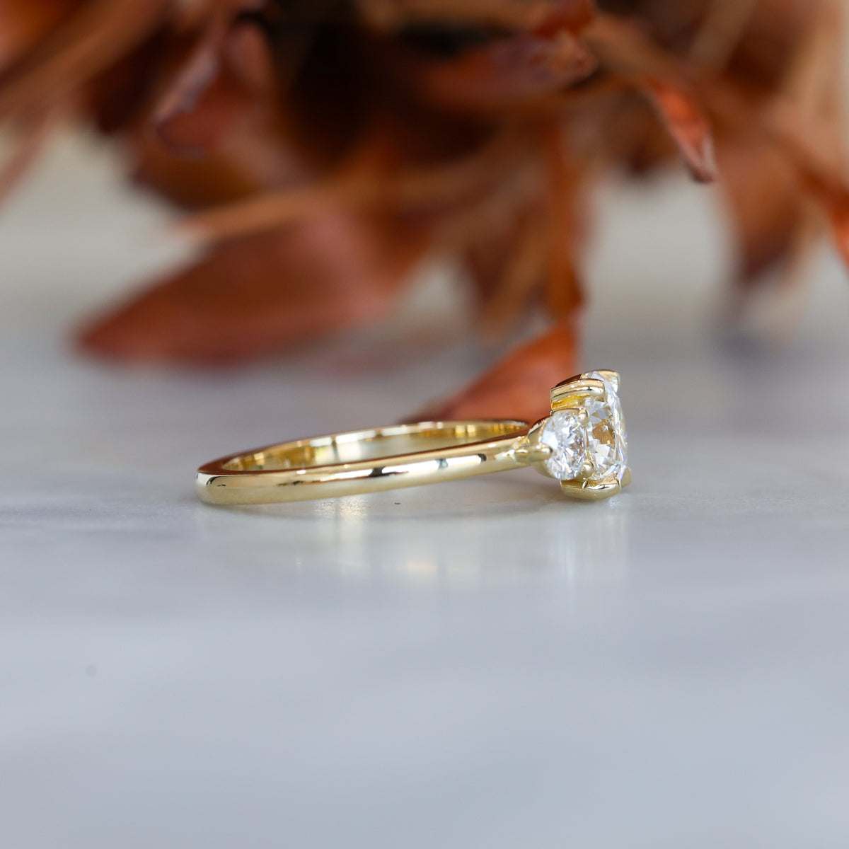 1.34ct round cut diamond lunar trilogy engagement ring