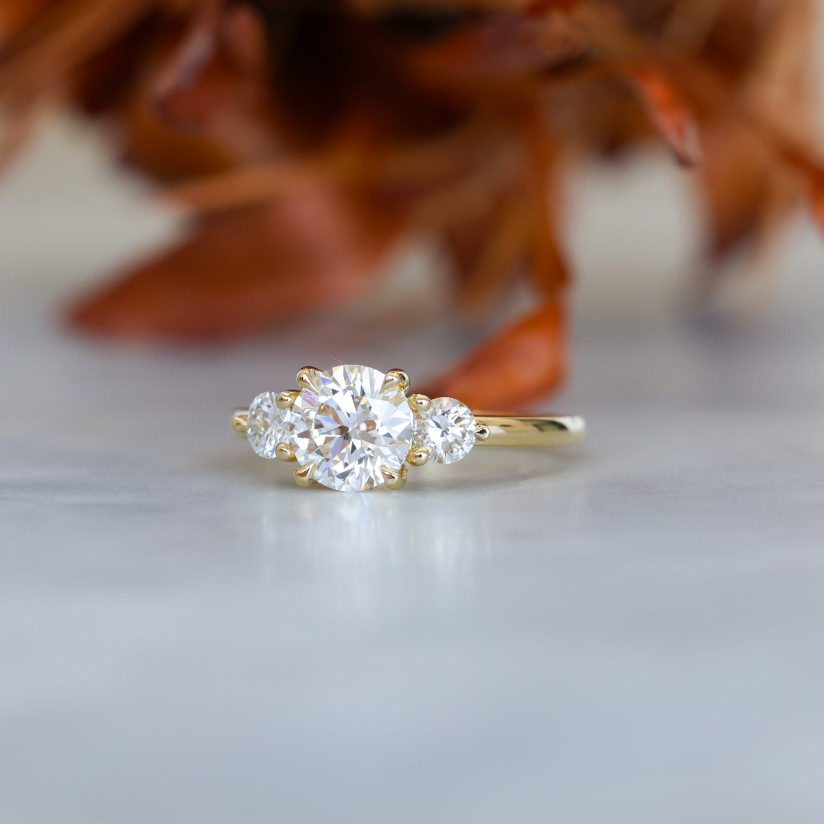 1.34ct round cut diamond lunar trilogy engagement ring