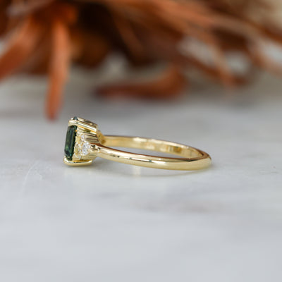 1.35ct Elongated hexagon Australian Parti Sapphire 7 stone engagement ring side