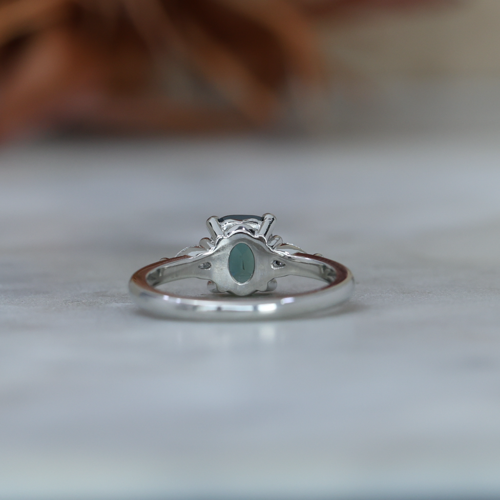 1.50ct Madagascan Sapphire Trilogy Engagement ring back view