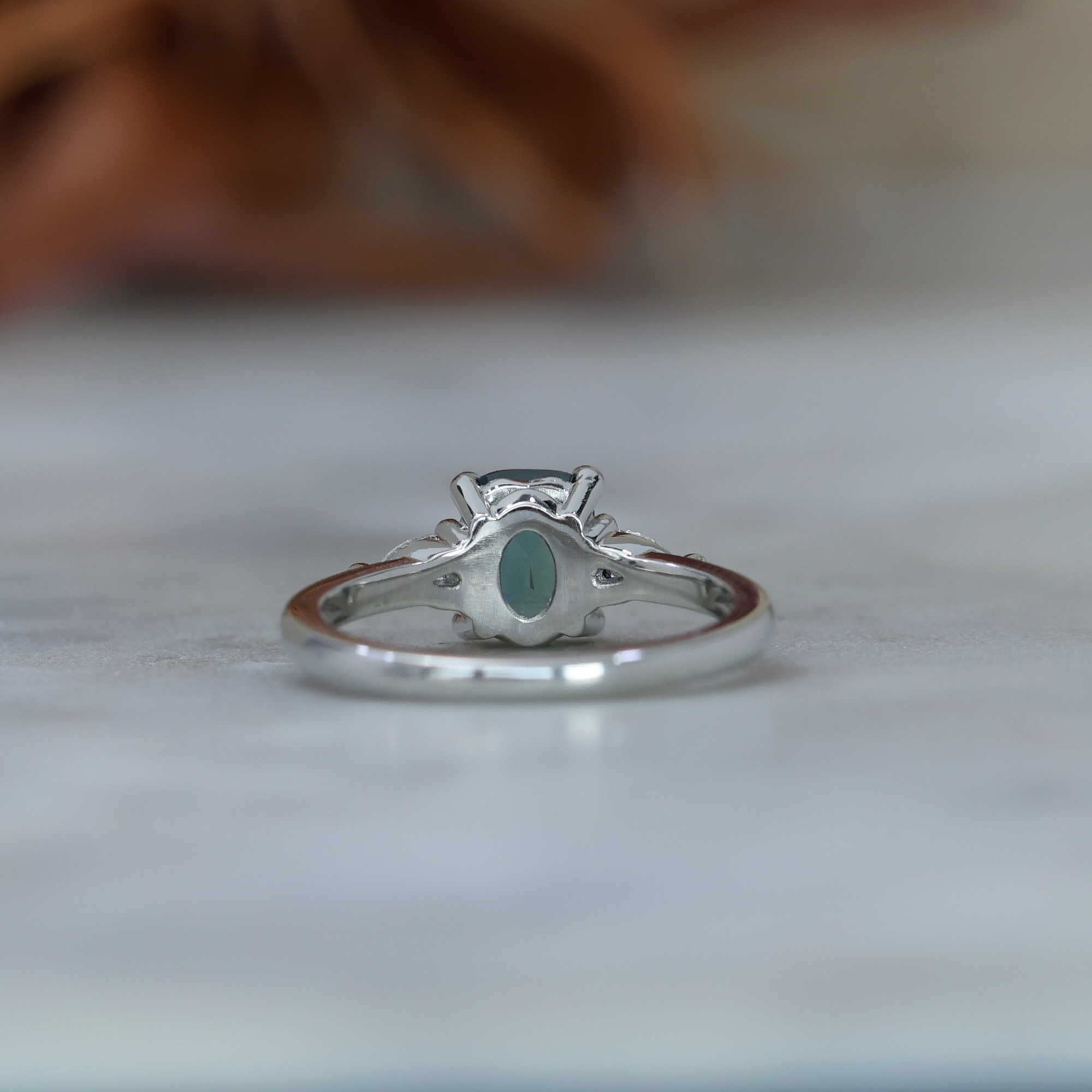 1.50ct Madagascan Sapphire Trilogy Engagement ring back view