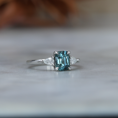 MAY TRILOGY / 1.50CT CUSHION CUT MADAGASCAN SAPPHIRE RING