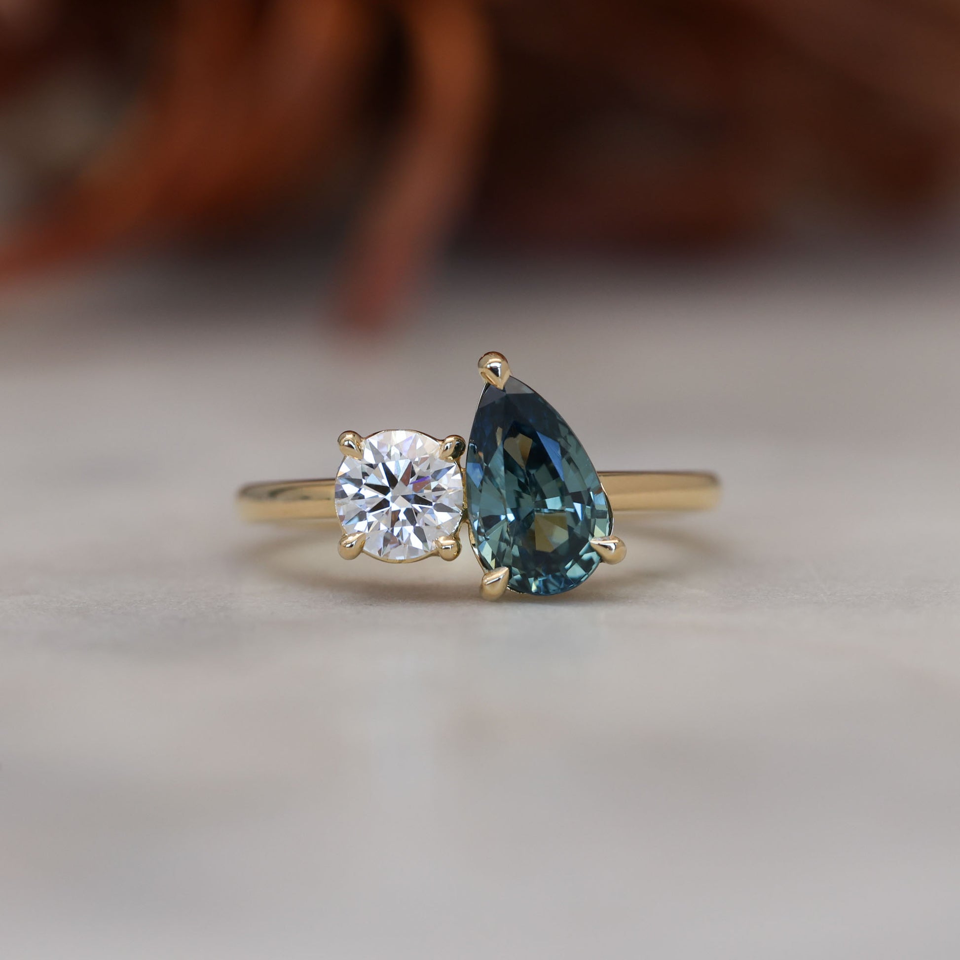 1.68ct madagascan Sapphire and diamond toi et moi engagement ring