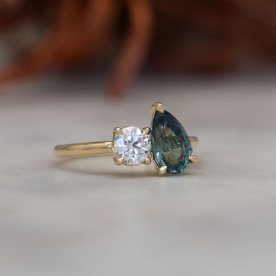 1.68ct madagascan Sapphire and diamond toi et moi engagement ring