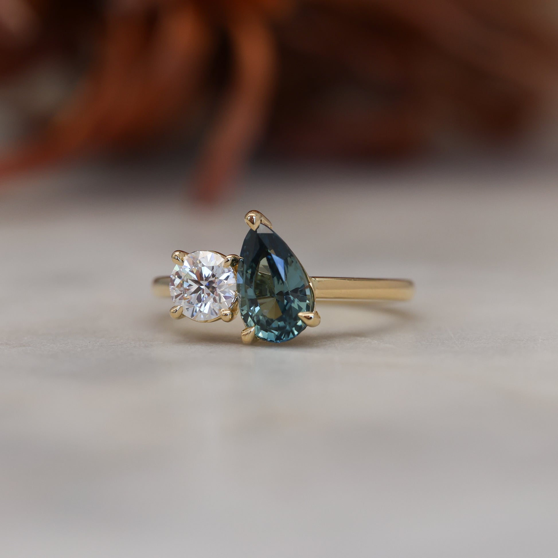 1.68ct Ceylon Sapphire and diamond toi et moi engagement ring