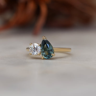 1.68ct Ceylon Sapphire and diamond toi et moi engagement ring