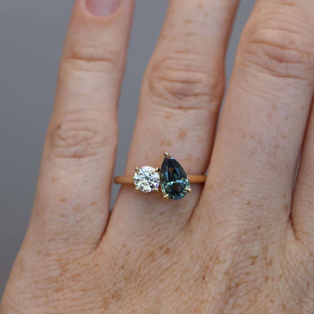 1.68ct madagascan Sapphire and diamond toi et moi engagement ring