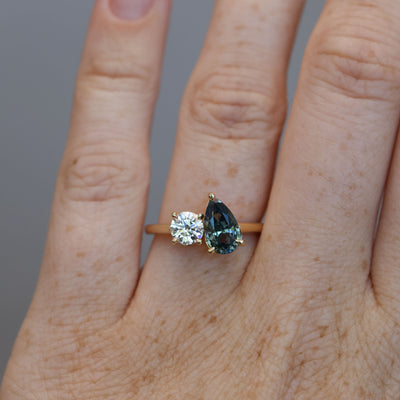 1.68ct madagascan Sapphire and diamond toi et moi engagement ring