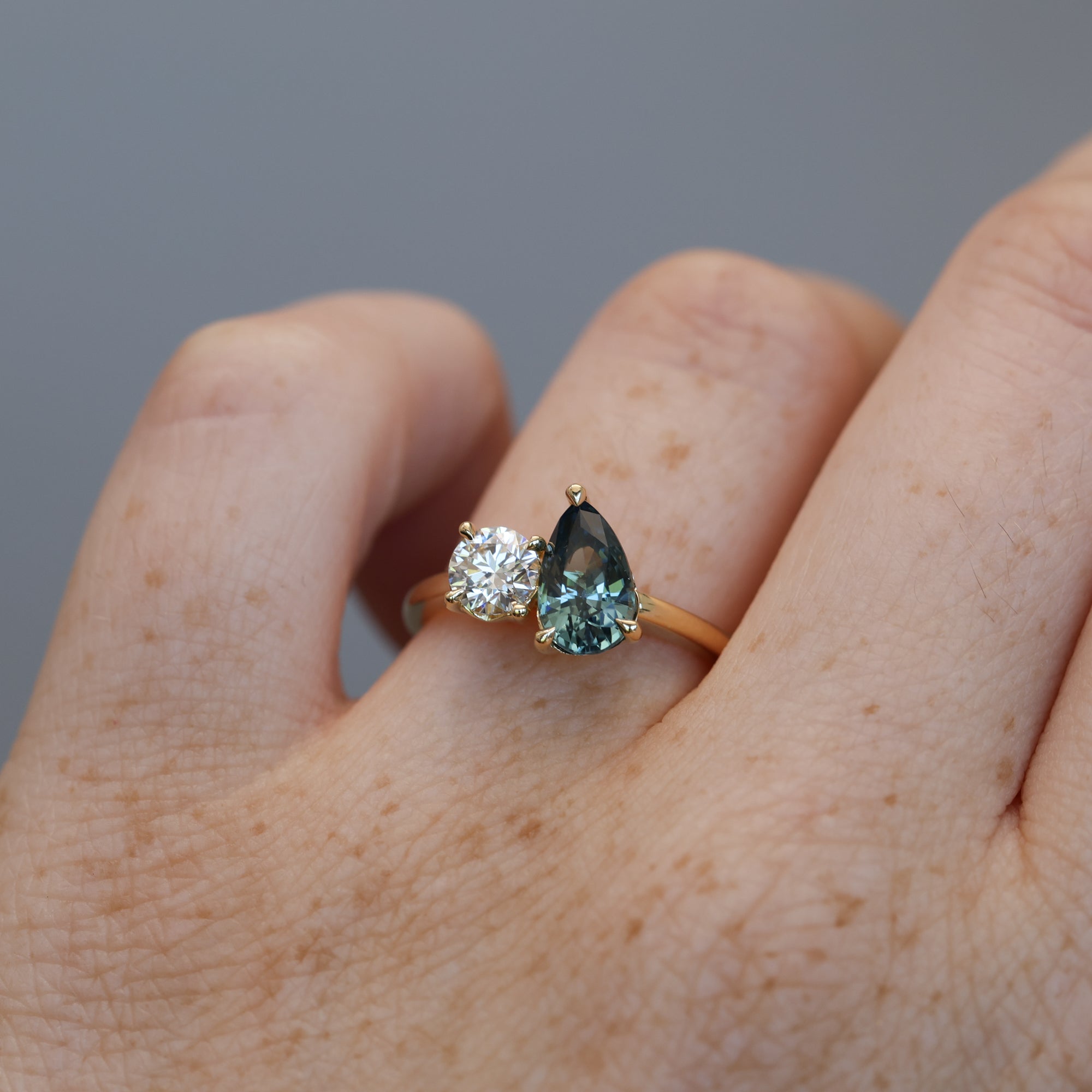 1.68ct madagascan Sapphire and diamond toi et moi engagement ring