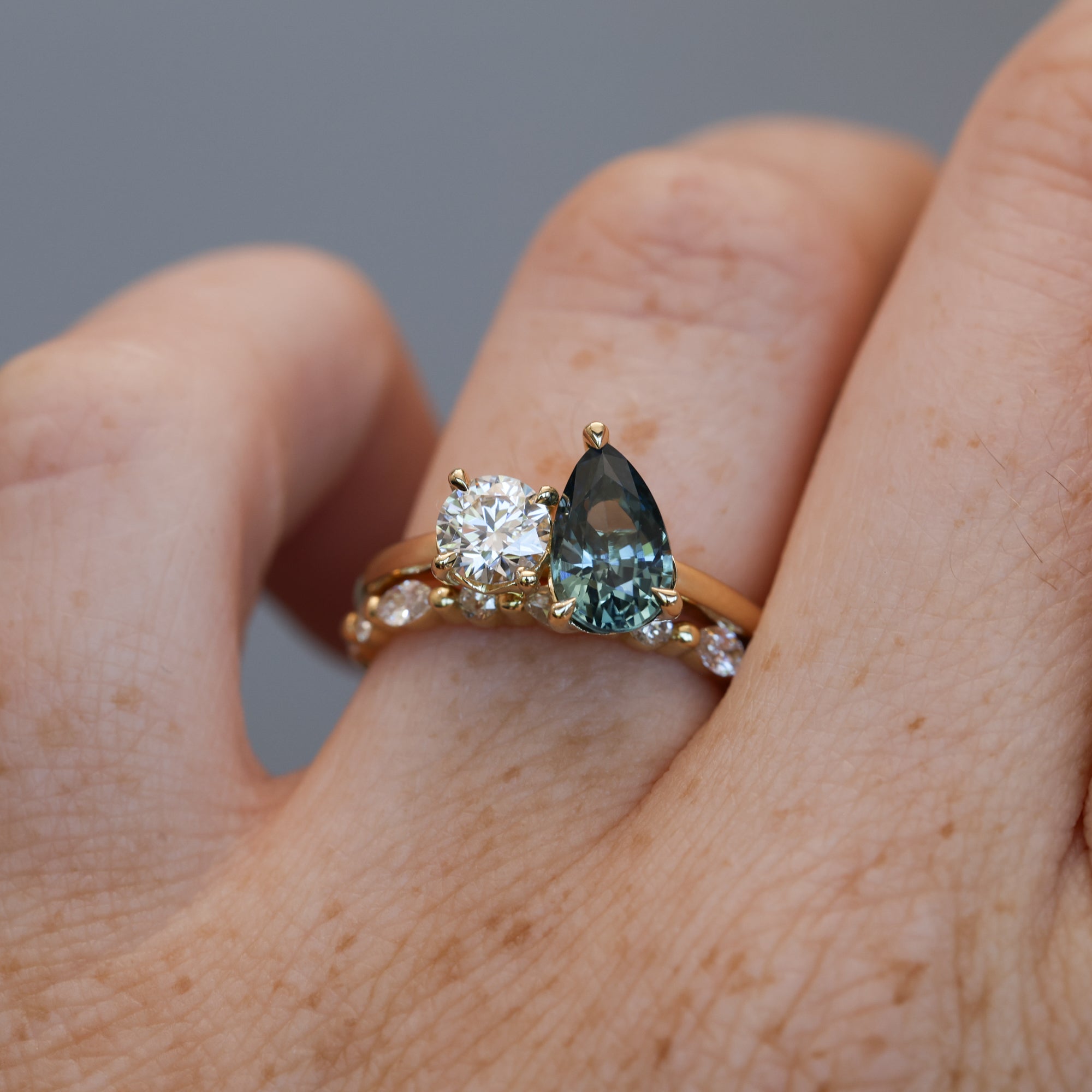 1.68ct madagascan Sapphire and diamond toi et moi engagement ring