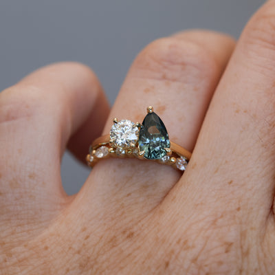 1.68ct madagascan Sapphire and diamond toi et moi engagement ring