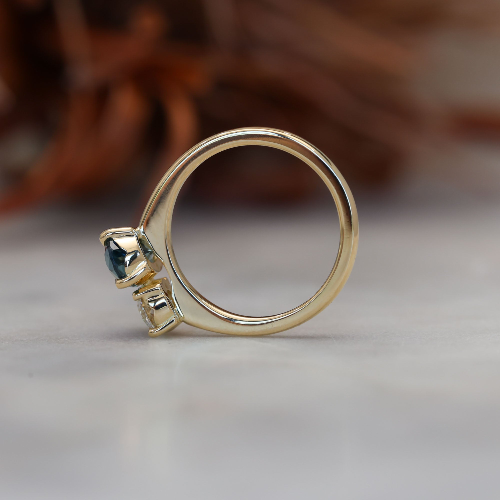 1.68ct madagascan Sapphire and diamond toi et moi engagement ring