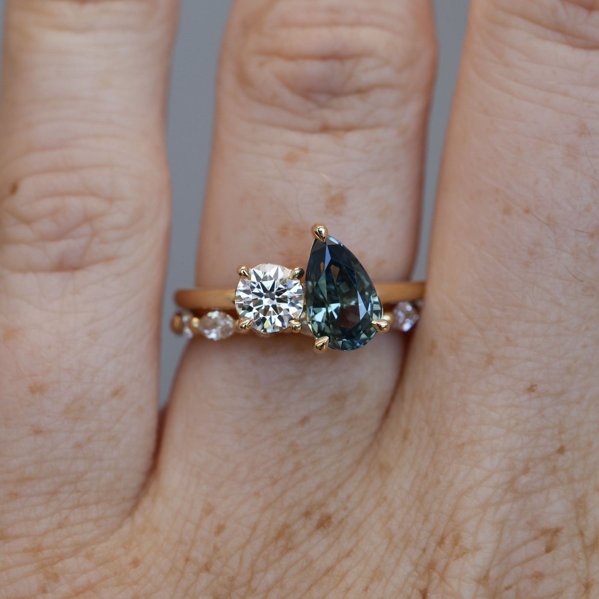 1.68ct madagascan Sapphire and diamond toi et moi engagement ring