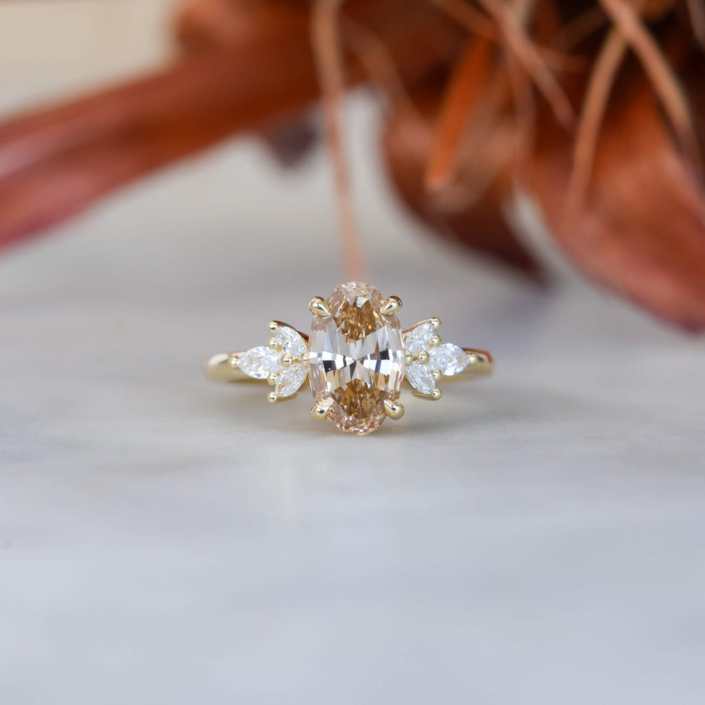 1.92ct oval step cut lab created champagne diamond engagement ring
