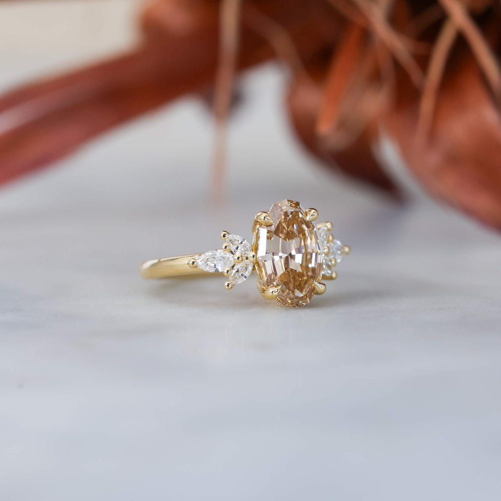 1.92ct oval step cut lab created champagne diamond engagement ring