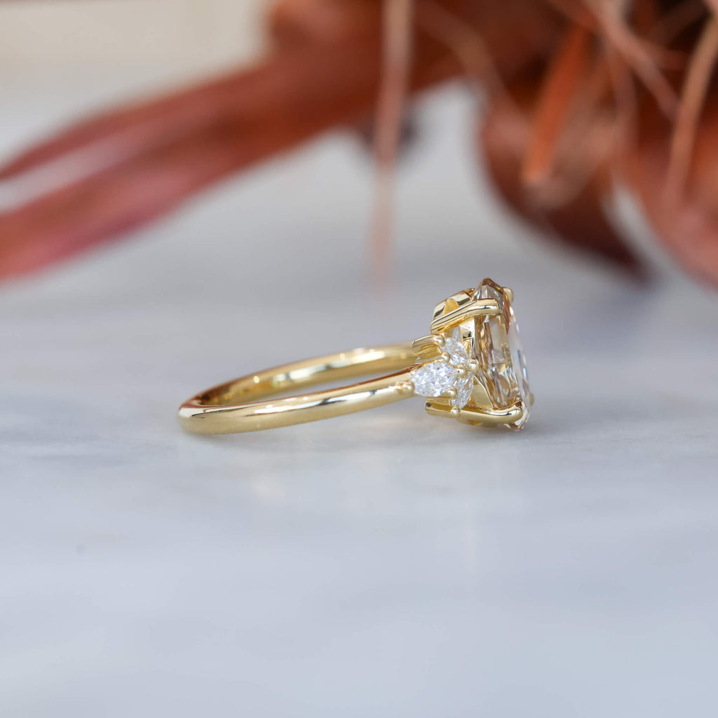 1.92ct oval step cut lab created champagne diamond engagement ring